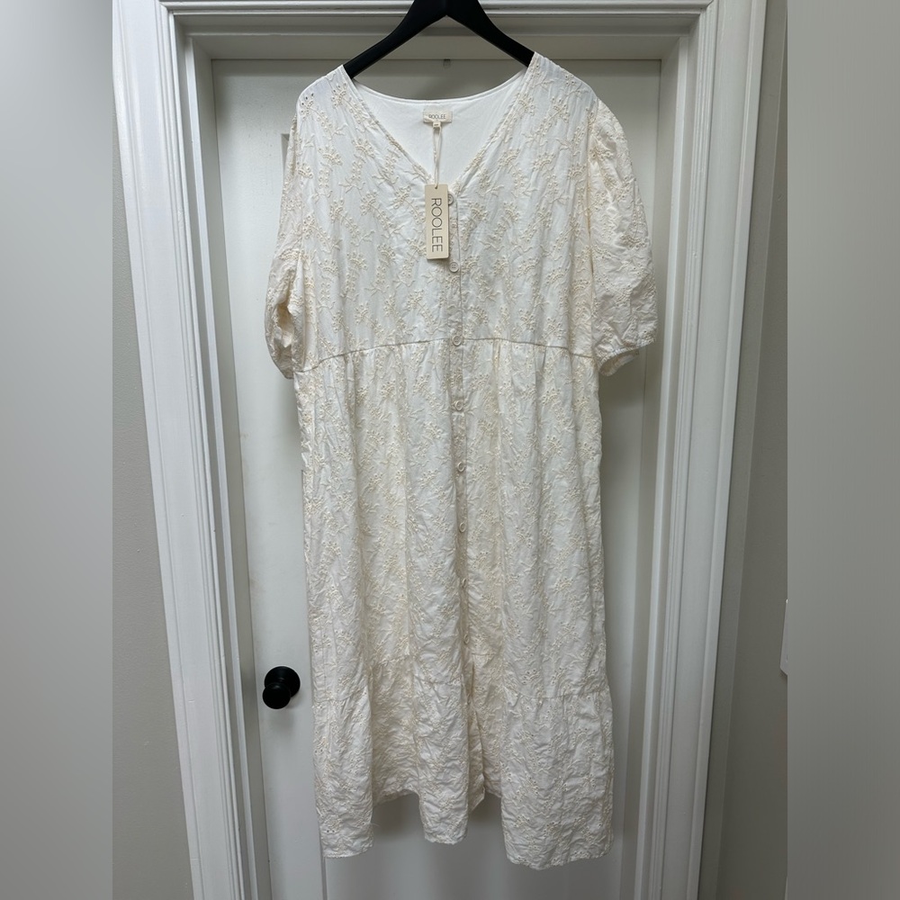 NWT roolee button front midi dress size XXXL cream white